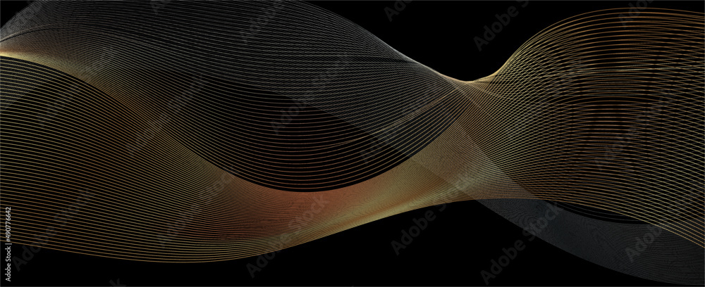 Poster Abstract background vector template with wavy lines vector pattern. Premium elegant design with golden line pattern on black background. 