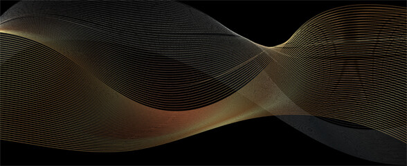 Abstract background vector template with wavy lines vector pattern. Premium elegant design with golden line pattern on black background. 