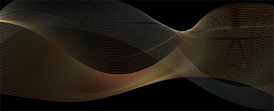 Abstract background vector template with wavy lines vector pattern. Premium elegant design with golden line pattern on black background. 