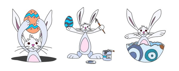 bunnies characters funny easter holiday new vector