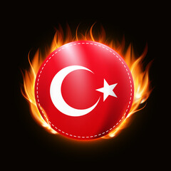 Turkey flag on fire background. Country emblem. Illustration