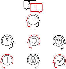 Brainstorming and Thinking related line icons. Mind and brain process vector linear icon set.