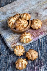 wheat pastry made of custard dough is baked with small cookies