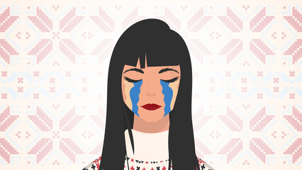 The girl sheds tears with the color of the Ukrainian flag. Save Ukraine. Vector illustration.