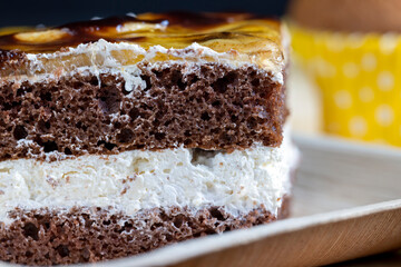 a piece of banana cake and fresh sliced bananas