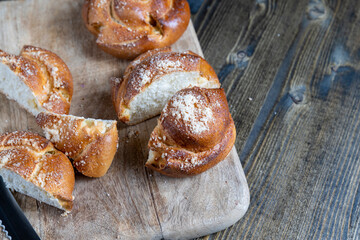 wheat fresh bun with filling cut into pieces