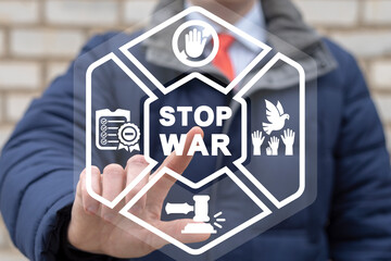 Concept of Stop War. State terrorism. Say No War. International social protest STOP THE WAR.