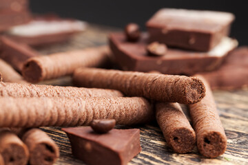 chocolate waffle tubes with chocolate filling