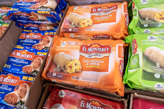 Sacramento, CA, USA January 31st 2022 Packages Of El Monterey Brand Frozen Mexican Food For Salel At A Supermarket	Frozen Food Section