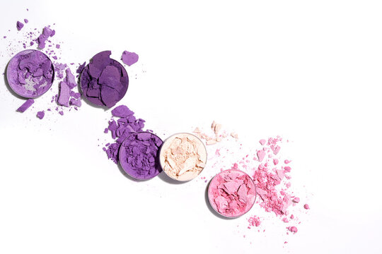 Crushed pink and purple bright  eyeshadow isolated on white background
