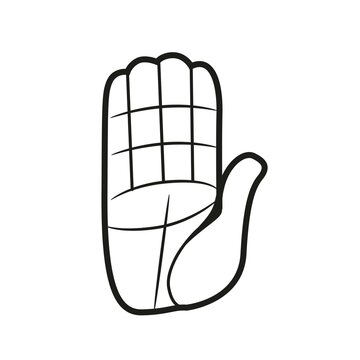 recommend clip art: Hand mockup with lines for studying palmistry outlined for coloring page on white background