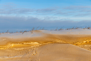 snow covered with a thick layer of dirt and dust in winter