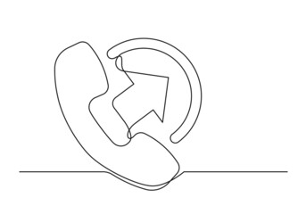 Continuous drawing of one line of an phone receiver. Web concept. Phone receiver isolated on a white background. Vector illustration - obrazy, fototapety, plakaty