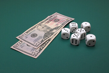 Good roll of dice, 21 wins one hundred dollars, on a green table ... 