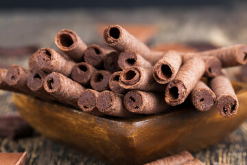 Obraz na płótnie Canvas chocolate tubes with chocolate filling