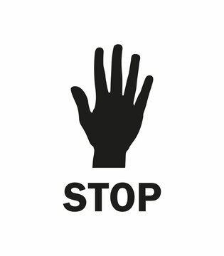 Black silhouette of a hand showing a stop on white background. Vector illustration