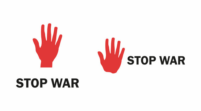 Red hands silhouette with sign stop war on white background. Vector illustration