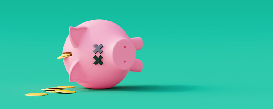 Tipped Over Piggy Bank Killed By The Financial Crisis 3d Render 3d Illustration