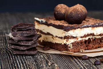 chocolate cake with buttercream , close up