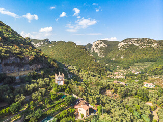 Fototapeta premium Aerial view of the Valley of Finalborgo, Liguria, Italy