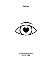 simple eye with heart instead of pupil tattoo line drawing