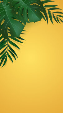 Natural Realistic Green Palm Leaf Tropical Background. illustration © yganko