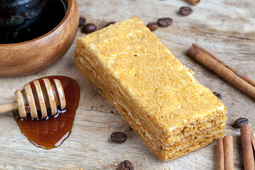 a multi-layered piece of cake made of flour and cream filling