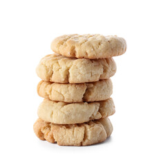 Tasty peanut cookies on white background