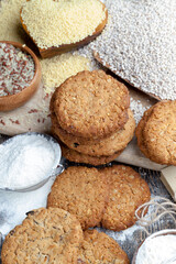 wheat-oatmeal cookies with peanuts, closeup