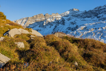 Amazing Landscape in the hearth of Switzerland. Epic scenery with the clouds and fog. Wonderful sun rays through the clouds and later an amazing sunset and sunrise. Road trip through Switzerland.