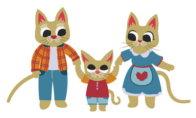 Family of cats. Anthropomorphic animals in flat style