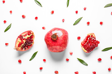 Beautiful composition with pomegranate on white background