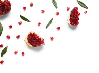 Beautiful composition with pomegranate on white background