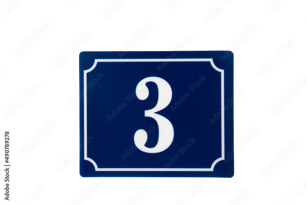 Poster 3d illustration of the address sign with number three on it isolated on the white background
