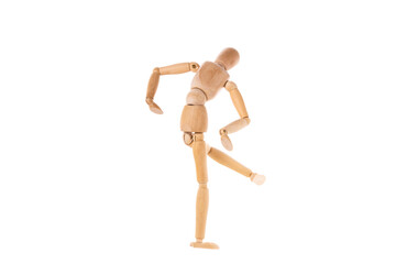 wooden man dancing isolated on white background