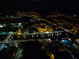 Ballina Town at night time from above drone footage Co Mayo Ireland