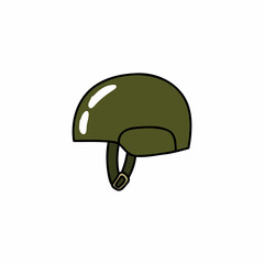 military helmet doodle icon, vector color line illustration