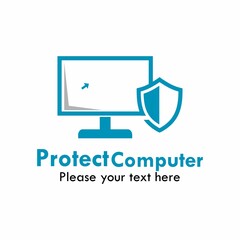Computer with shield logo template illustration