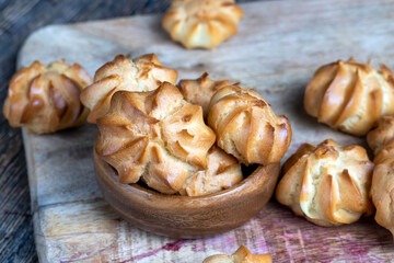 wheat pastry made of custard dough is baked with small cookies