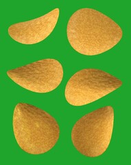 Realistic chips visuals on green background. 3D illustration