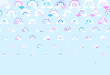 Light Purple, Pink vector backdrop with rainbows, clouds.