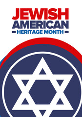 Jewish American Heritage Month. Jewish American contribution to the history United States. Celebrated annual in May. Star of David. Israel symbol. Vector poster, creative illustration