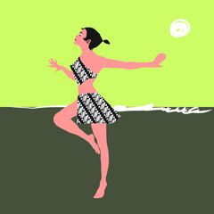 Illustration of a beach dress with a Parang Rusak batik motif Surakarta, central java, Indonesia