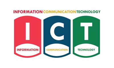 ICT - Information and Communication Technology acronym, concept background