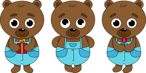 cute vector bears in jumpsuits