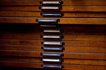 A vintage type chest, close-up on drawers