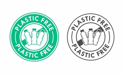 Plastic free logo template illustration. there are bottle. suitable for product label