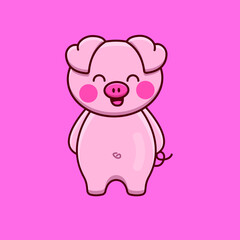 Obraz na płótnie Canvas Cute cartoon pink pig in vector illustration. Animal isolated vector. Flat cartoon style