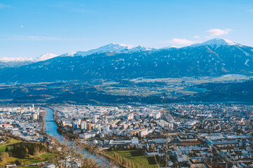 View from the Nordkette Alps mountain landscape in Innsbruck