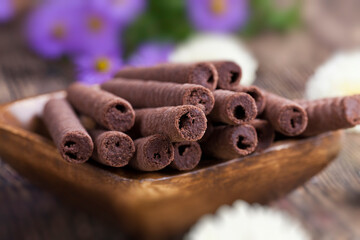 chocolate tubes with chocolate filling